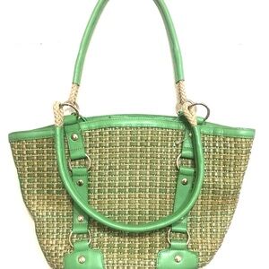 Leather Green Woven Tote by Elliott Lucca